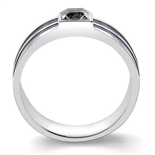 Charming Man - Black Stainless Steel High Polished Men's Ring With Black Tinted Square Crystal Stone