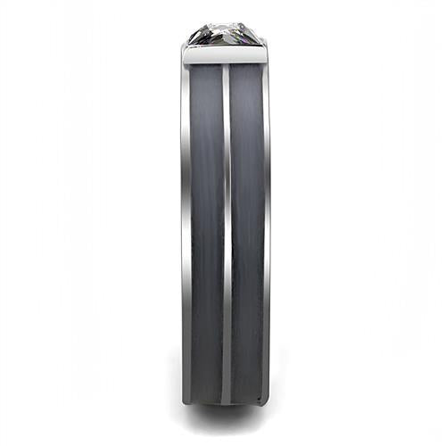 Charming Man - Black Stainless Steel High Polished Men's Ring With Black Tinted Square Crystal Stone