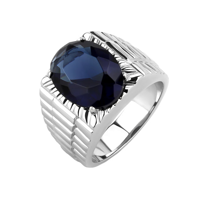 Tremendous Blue - Men's Stainless Steel Synthetic Montana Stone Statement Ring
