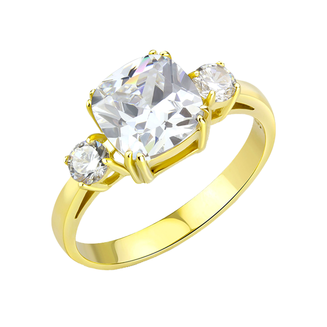 Golden Girl - Women's Stainless Steel Gold IP Clear CZ Ring