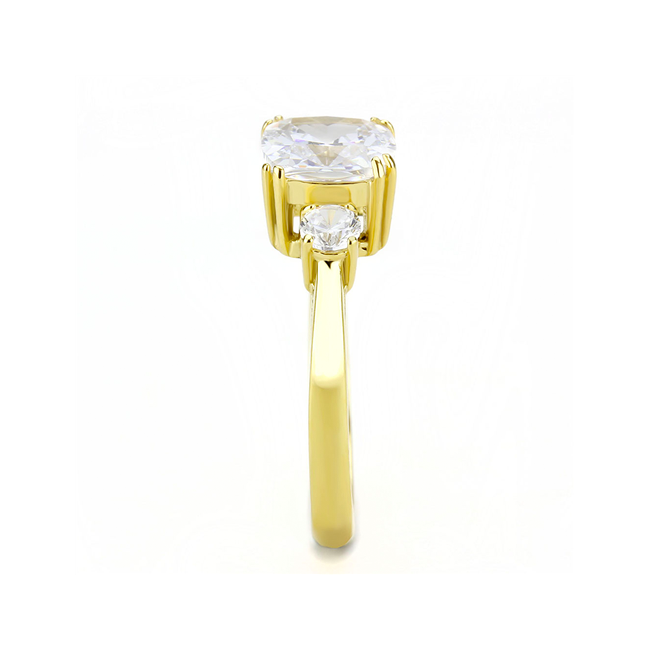Golden Girl - Women's Stainless Steel Gold IP Clear CZ Ring