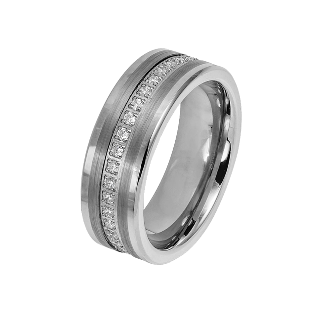 The CEO - Men's Brushed Center Round Cut CZ Eternity Tungsten Ring