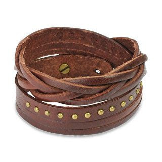 That's A Wrap Brown - Brown Leather Wrap Bracelet With Studded Weaved Ends
