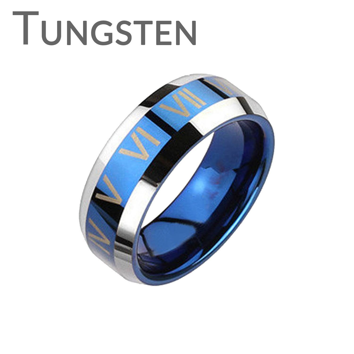 The Blue Roman -FINAL SALE Trendy Design Roman Numerals Blue and Tungsten Comfort-Fit Band