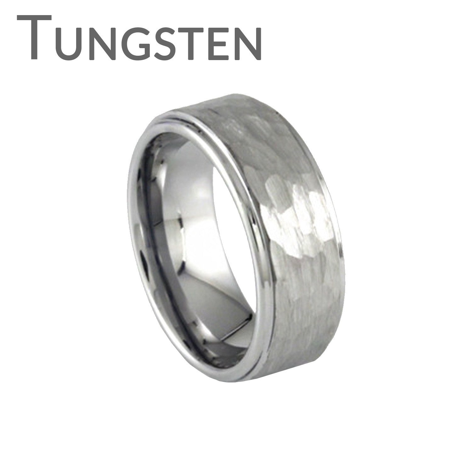 The Hammer - FINAL SALE Hammered inlay stepped edge tungsten men’s ring