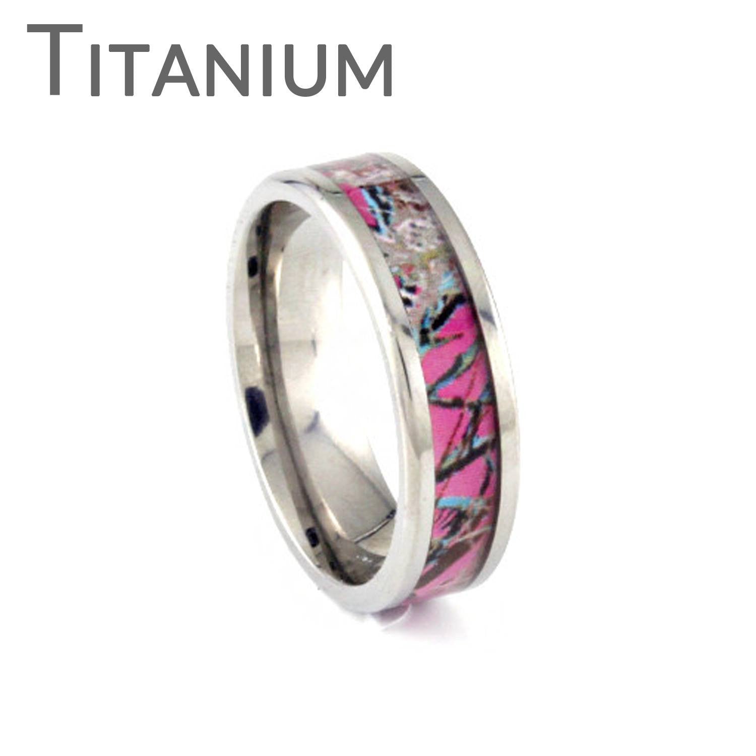Think Pink Camo - FINAL SALE Pink camouflage inlay titanium ring