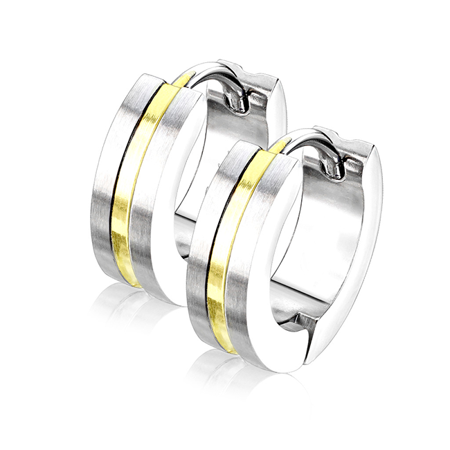 Thin Gold Line Hoop Earrings - Gold IP Center Surgical Grade Stainless Steel Hoop Earrings with Brushed Surface