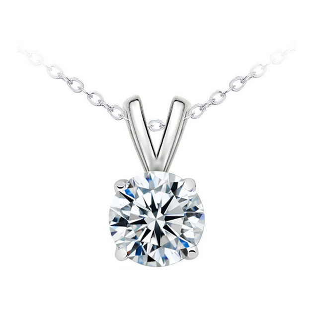 Classic Solitaire Pendant Necklace - Women's Rhodium Plated Brass and 1 CT. CZ Pendant Necklace