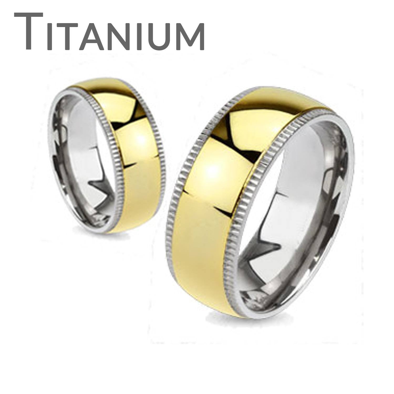 Timeless Gold - FINAL SALE Highly Polished Gold Ion Plated Beveled Edges Comfort Fit Titanium Wedding Ring