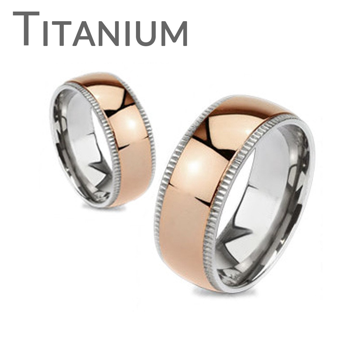 Timeless Rose - FINAL SALE Highly Polished Rose Gold Ion Plated Beveled Edges Comfort Fit Titanium Wedding Ring