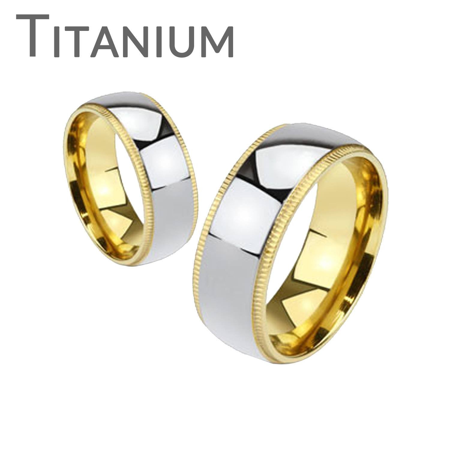 Timeless Silver - FINAL SALE Highly Polished Silver Gold IP Beveled Edges Comfort Fit Titanium Wedding Ring