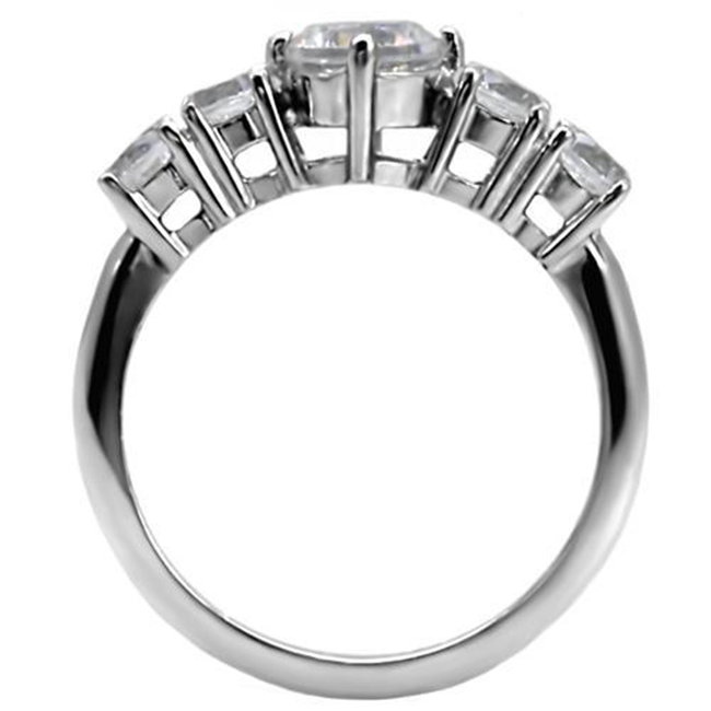 True Romance - Women's High Polished Stainless Steel Ring with AAA Grade CZ Clear Stones