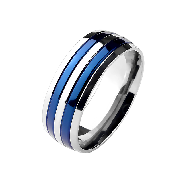 True Blue Titanium - Dual Blue Bands Beautifully Crafted Blue Titanium Comfort Fit Ring