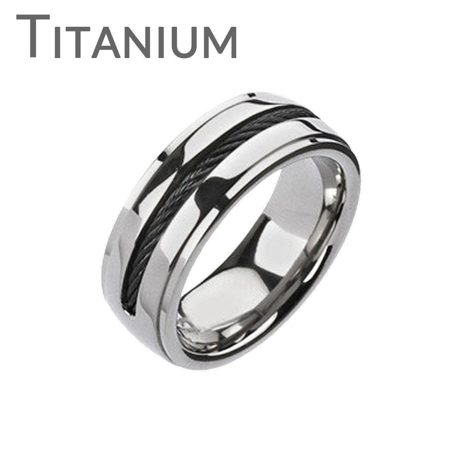 Twist My Arm - FINAL SALE Twisted Black Center Wire Solid Titanium Comfort-Fit Ring