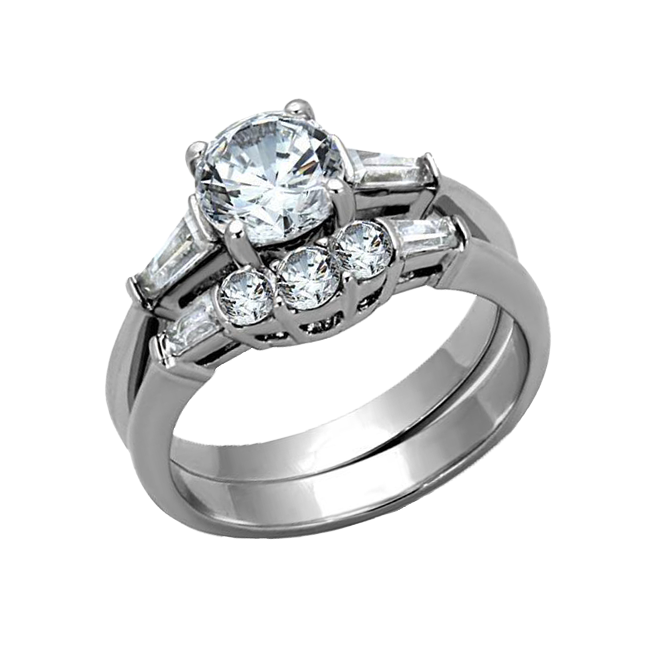 Valerie - Women's High Polished Stainless Steel Wedding Set with AAA Grade Clear CZ Stones
