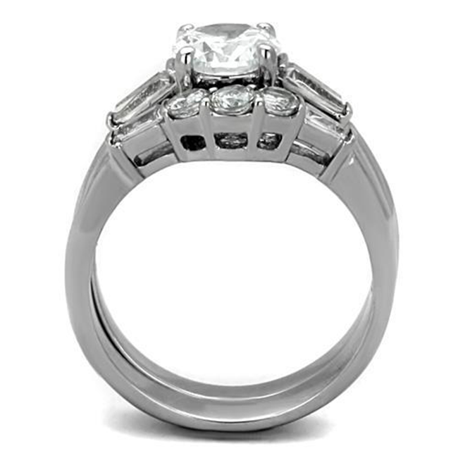 Valerie - Women's High Polished Stainless Steel Wedding Set with AAA Grade Clear CZ Stones
