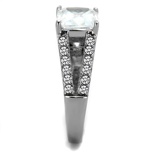 Virtuous - Women's High Polished Stainless Steel Ring with AAA Grade 3CT. Eq. Square Cut Stone