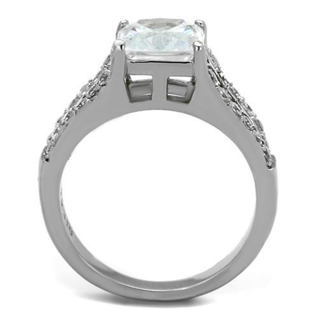 Women's High Polished Stainless Steel Ring with AAA Grade 3CT. Eq.