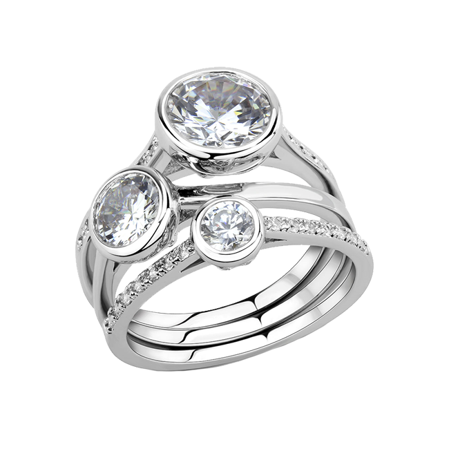 Vivienne - Women's Stackable AAA Grade Clear CZ Rhodium Plated Brass Ring Set