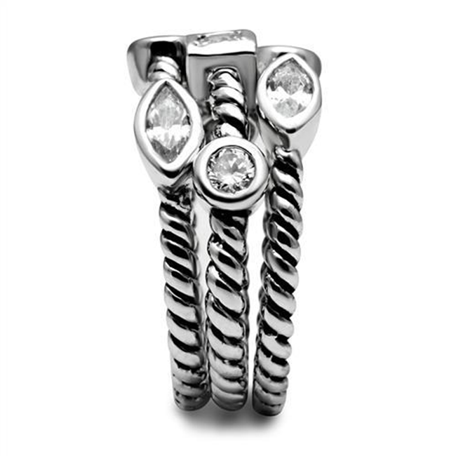 Vixen - Women's High Polished Stainless Steel Ring with AAA Grade Clear CZ Stones