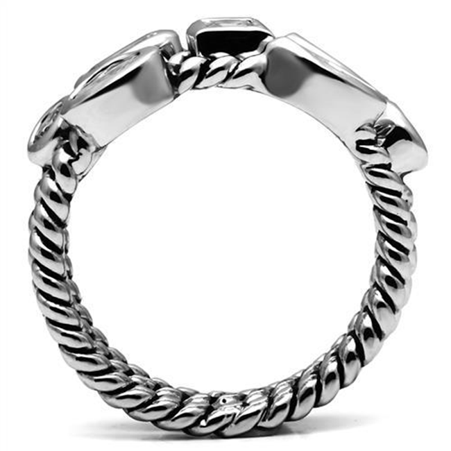 Vixen - Women's High Polished Stainless Steel Ring with AAA Grade Clear CZ Stones