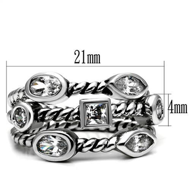 Vixen - Women's High Polished Stainless Steel Ring with AAA Grade Clear CZ Stones