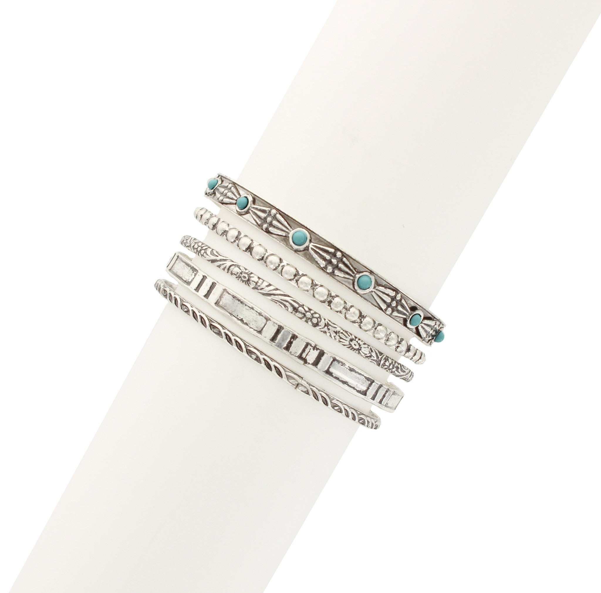 Sparkling Sage - Stone and Mixed Texture Set of 5 Bracelet