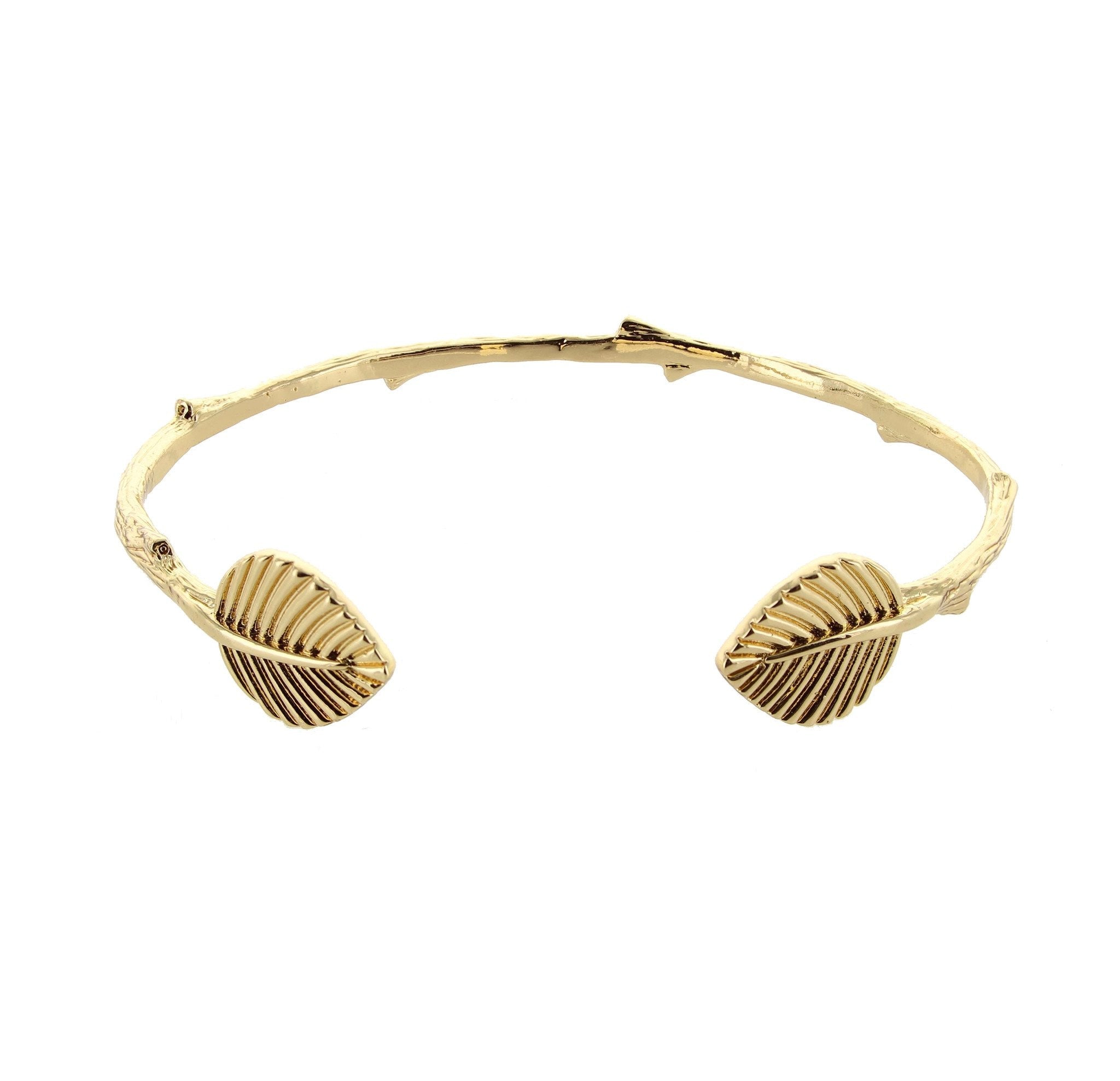 Sparkling Sage - Detailed Leaf Cuff Bracelet