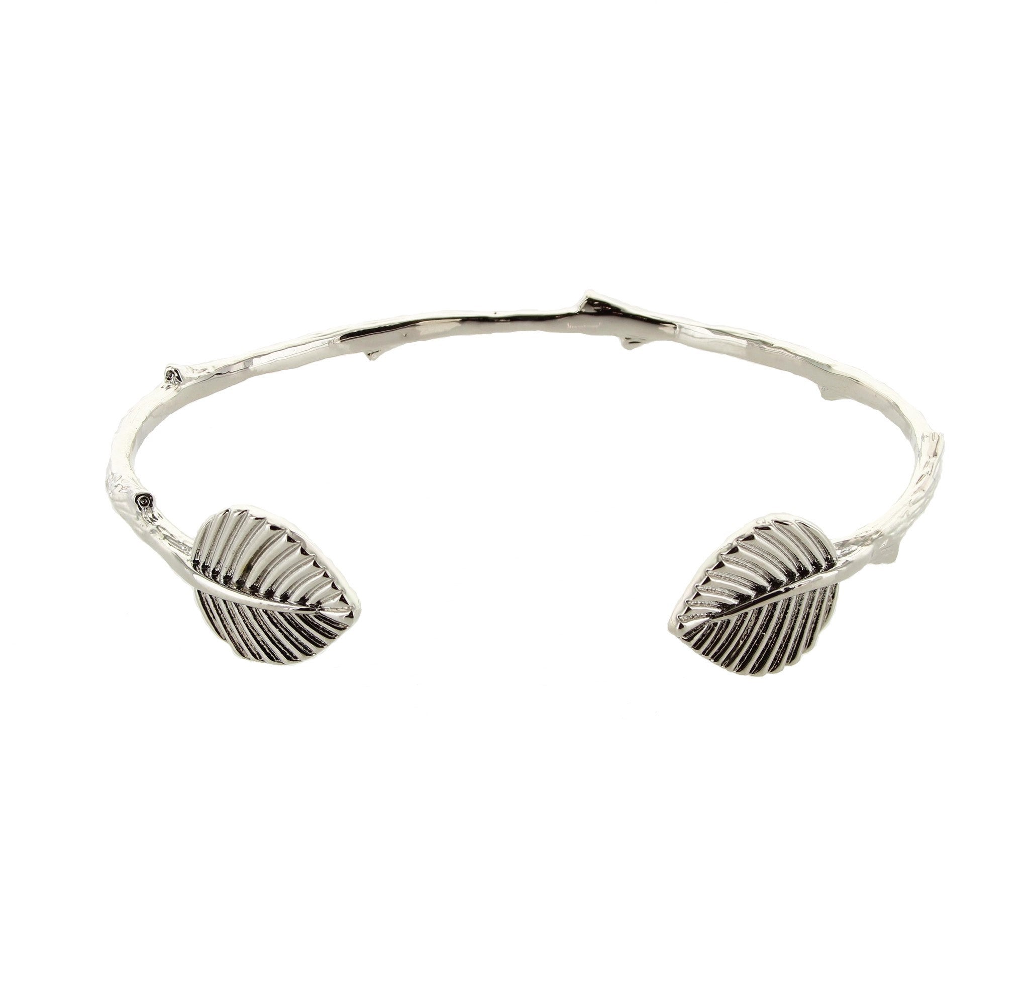 Sparkling Sage - Detailed Leaf Cuff Bracelet