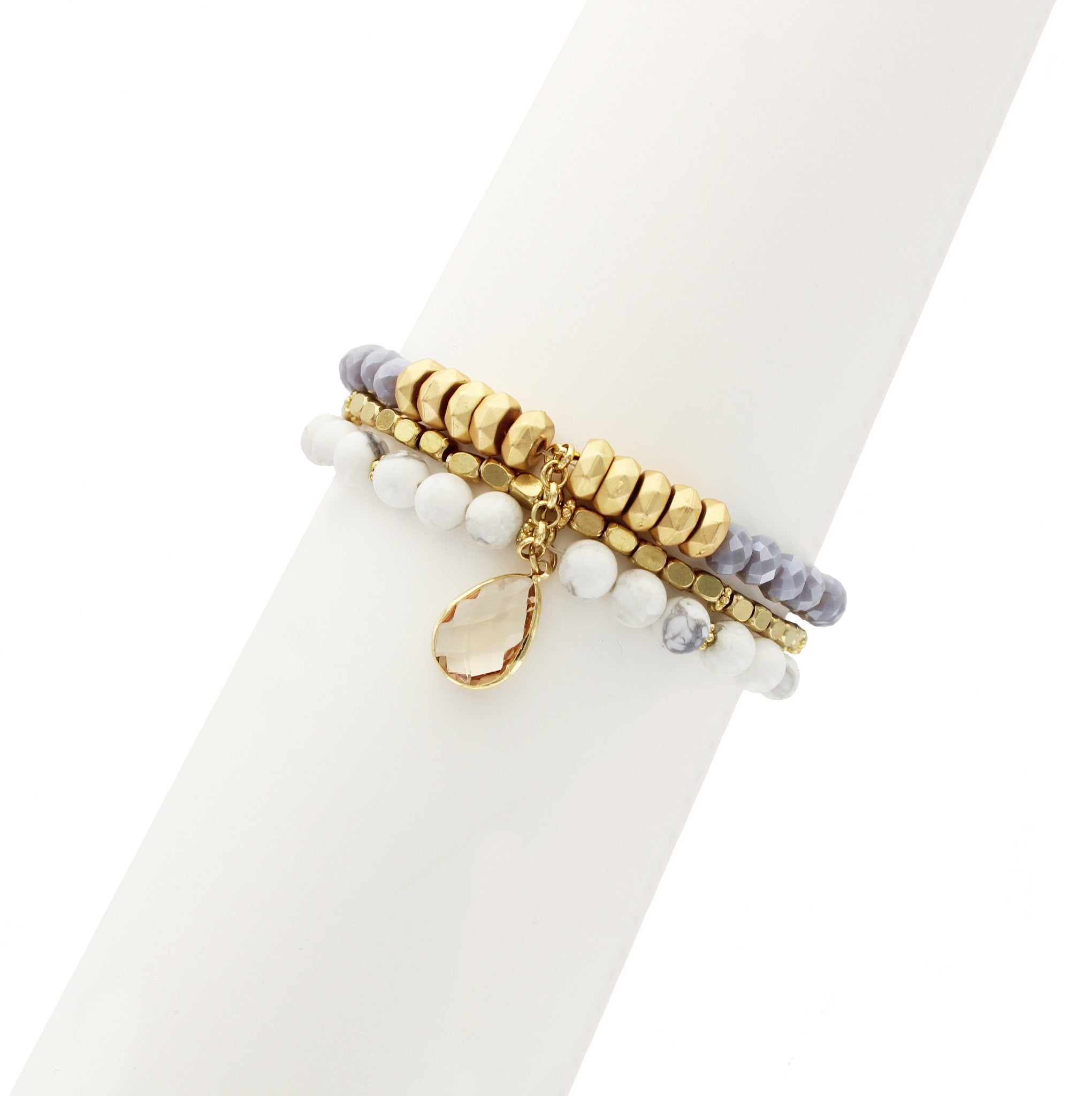Sparkling Sage - Detailed Mix Three-Layer Teardrop Tassel Bracelet