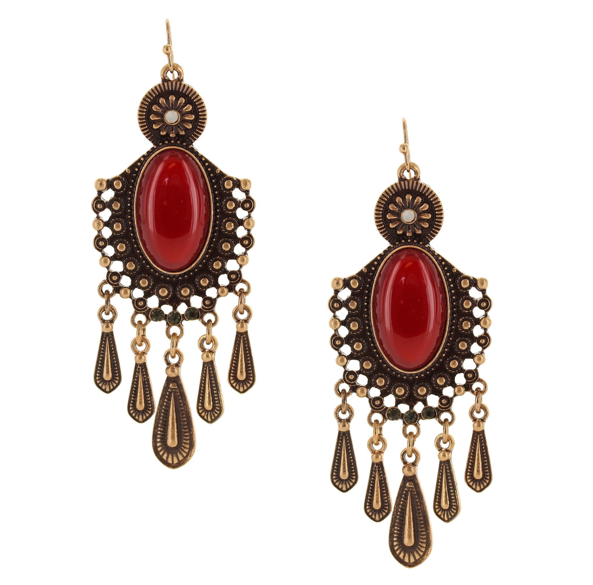 Sparkling Sage - Oval Stone Detailed Chandelier Earrings