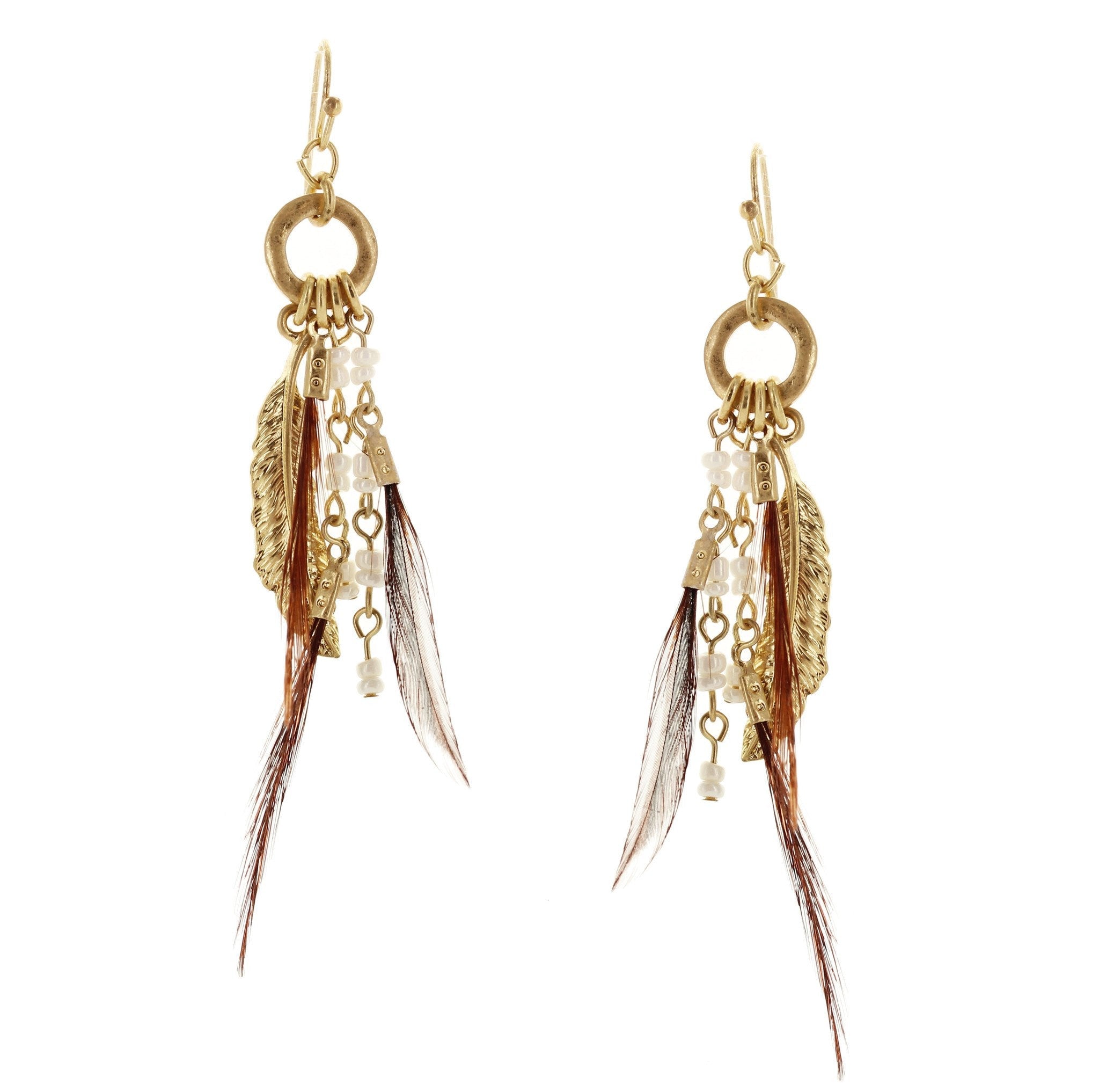 Sparkling Sage - Detailed Bead and Feather Drop Earrings