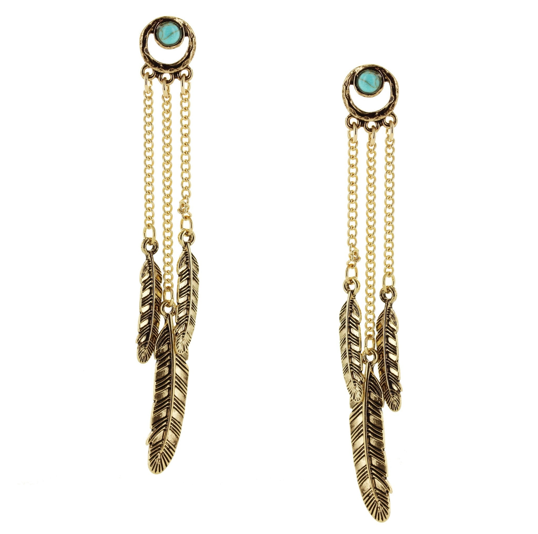 Sparkling Sage - Detailed Stone and Feather Trio Drop Earrings