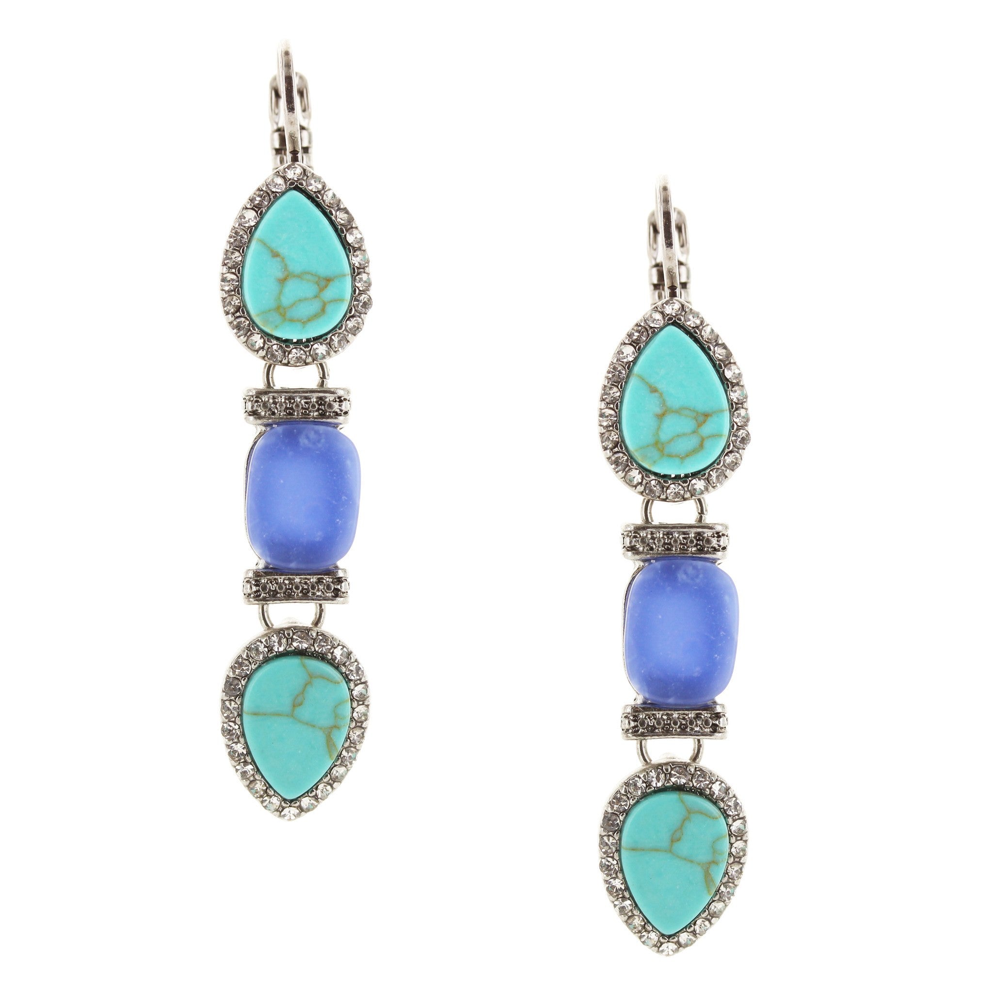 Sparkling Sage - Crystal Embellished Natural Stone Trio Drop Earrings