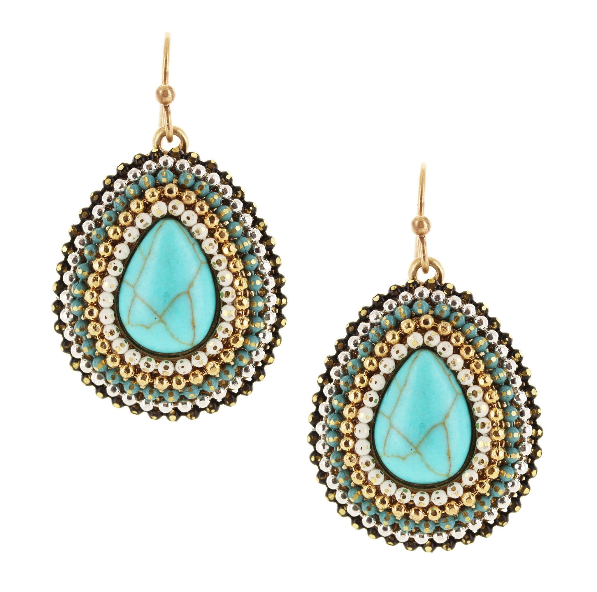 Sparkling Sage - Layered Bead Detail Teardrop Stone Earrings