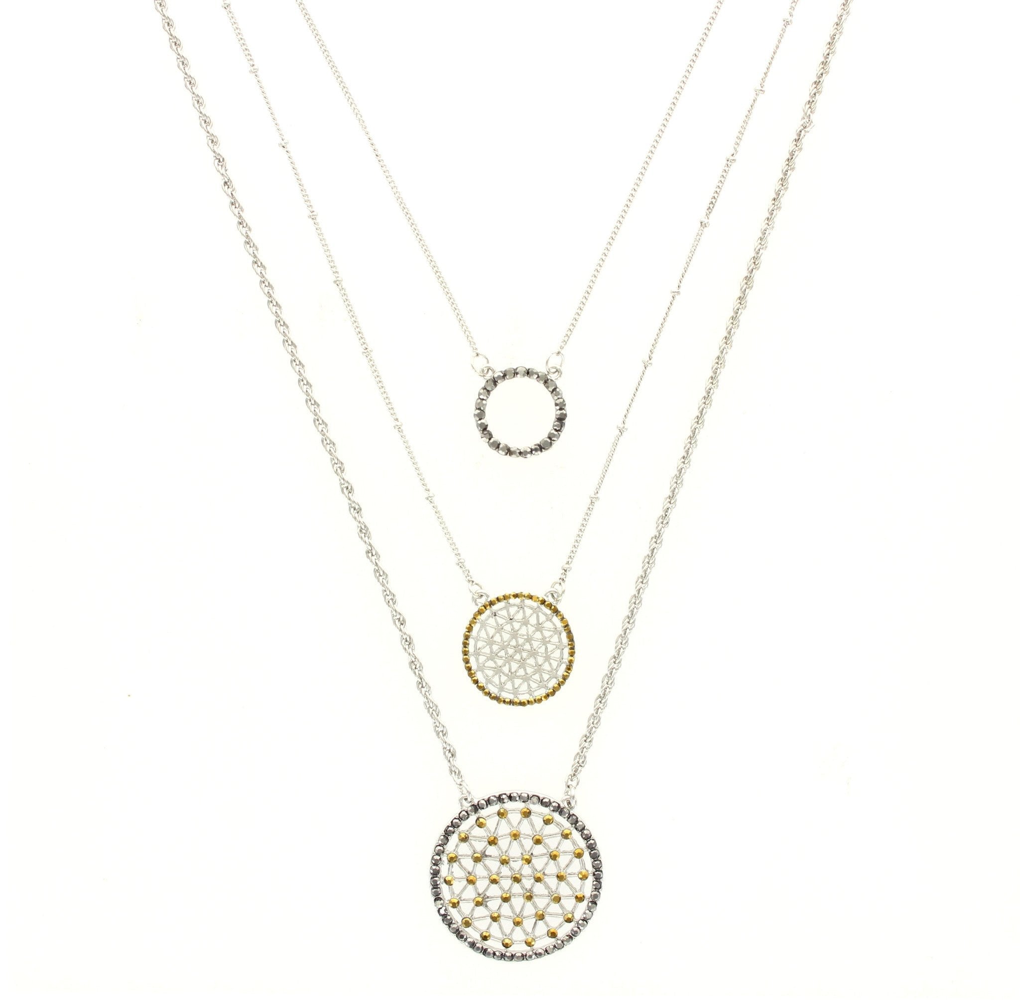 Sparkling Sage - Three-Layer Crystal Detailed Circle Necklace