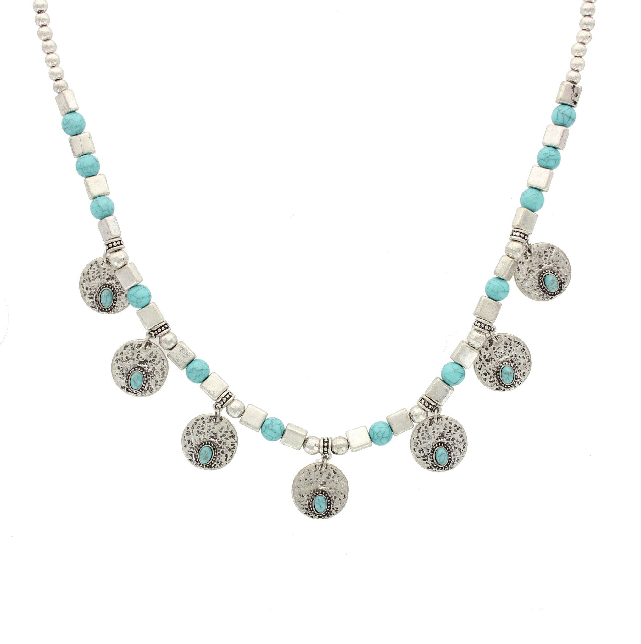 Sparkling Sage - Mixed Bead and Detailed Coin Necklace