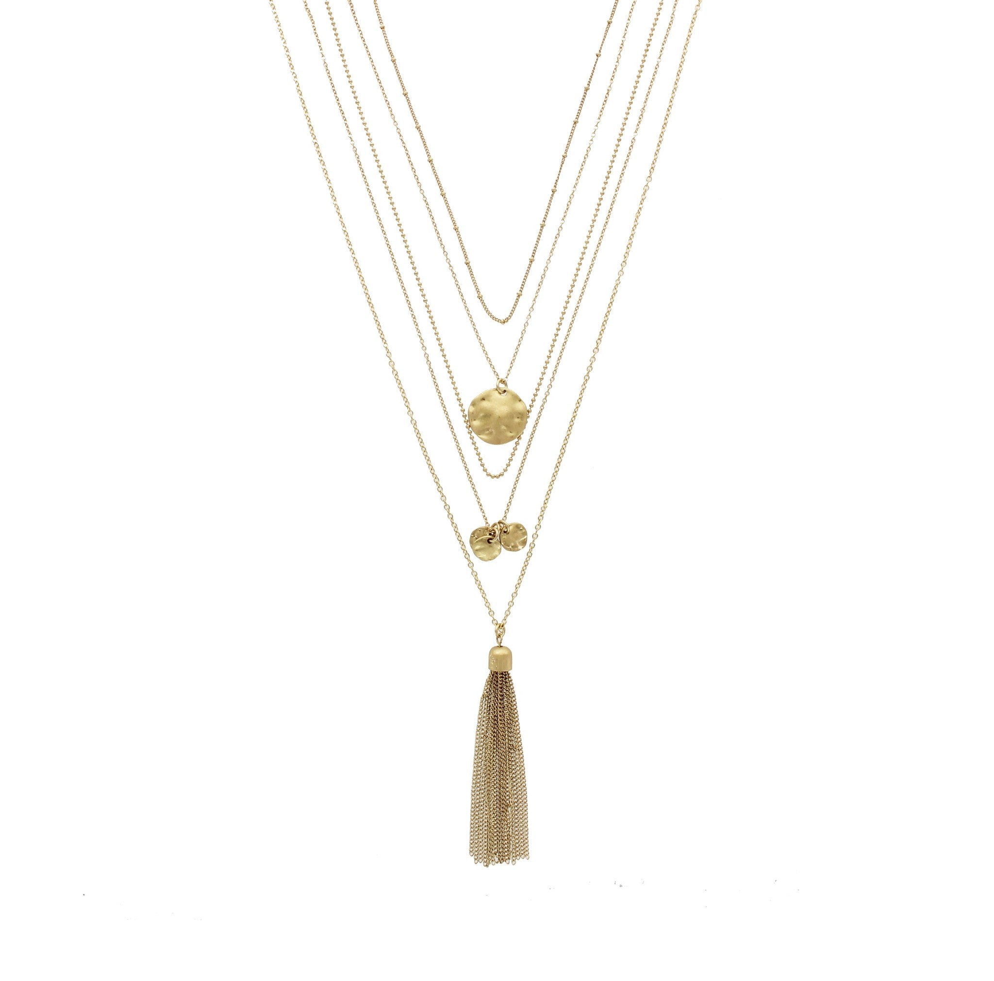 Sparkling Sage - Detailed Coin and Tassel Layer Necklace