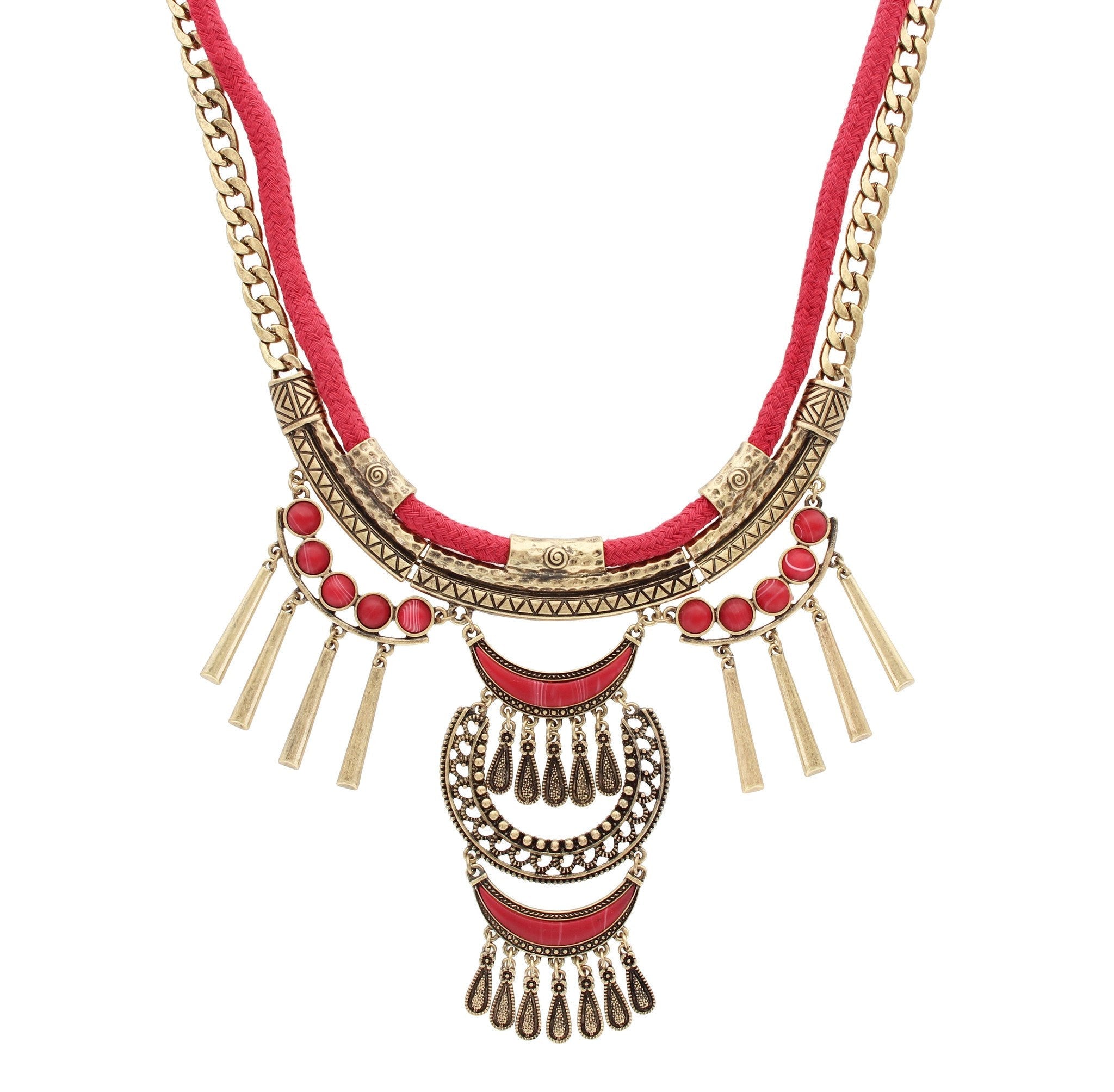 Sparkling Sage - Mixed Metal and Material Statement Fringe Necklace