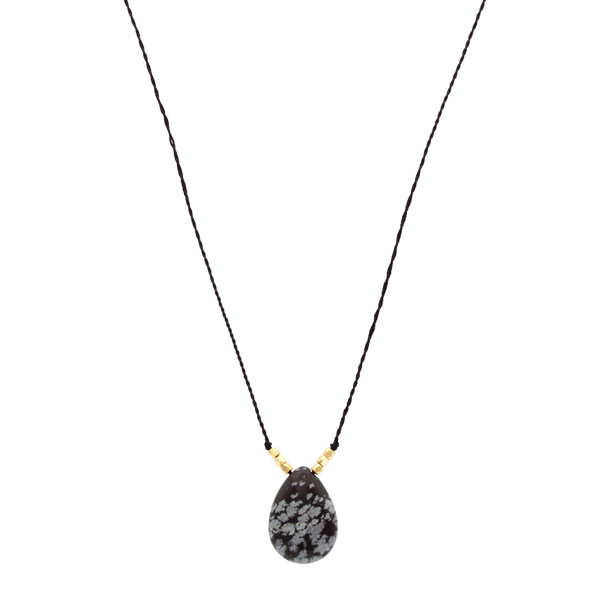 Sparkling Sage - Teardrop Stone and Textile Chain Necklace