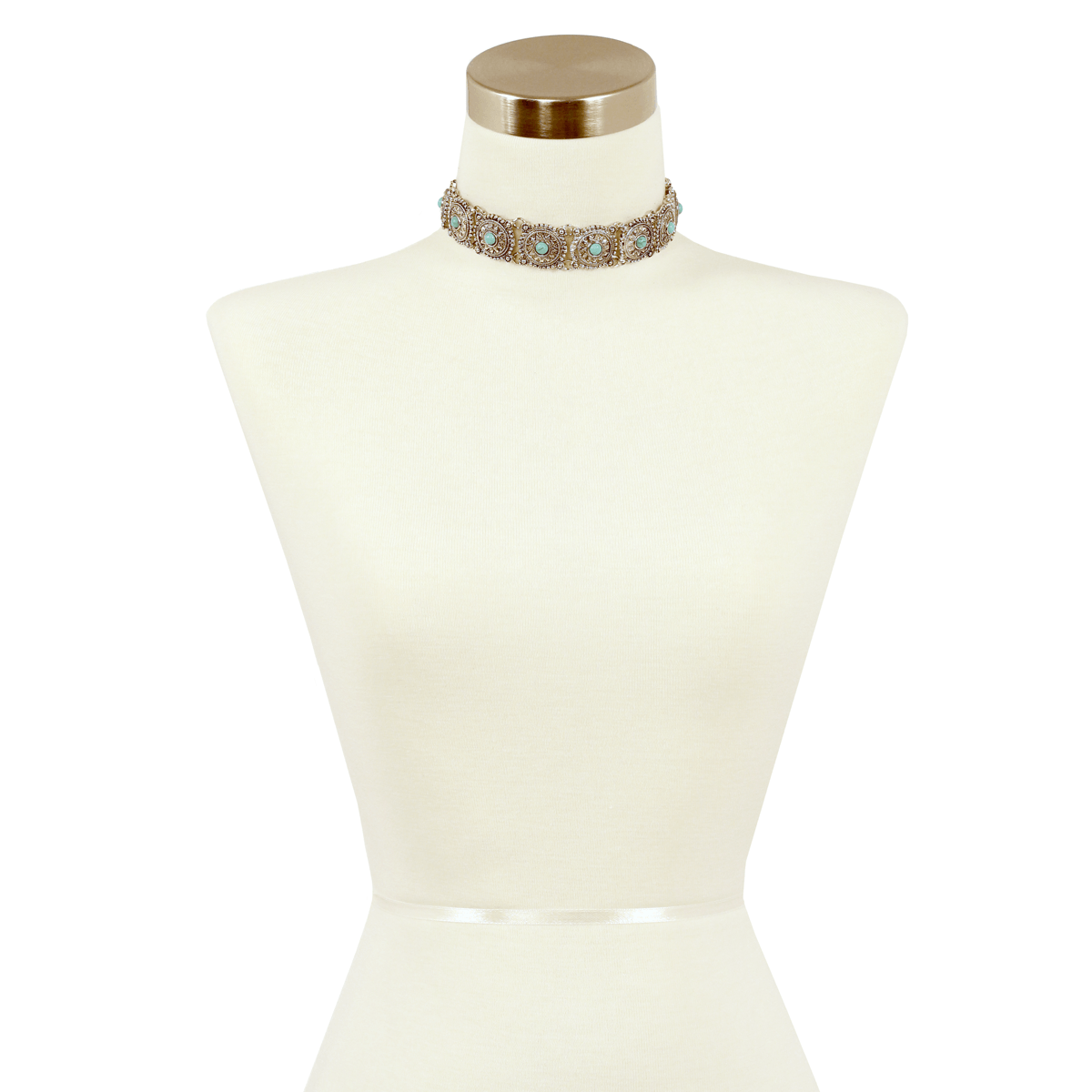 Sparkling Sage - Detailed Circle and Stone Embellishment Choker Necklace