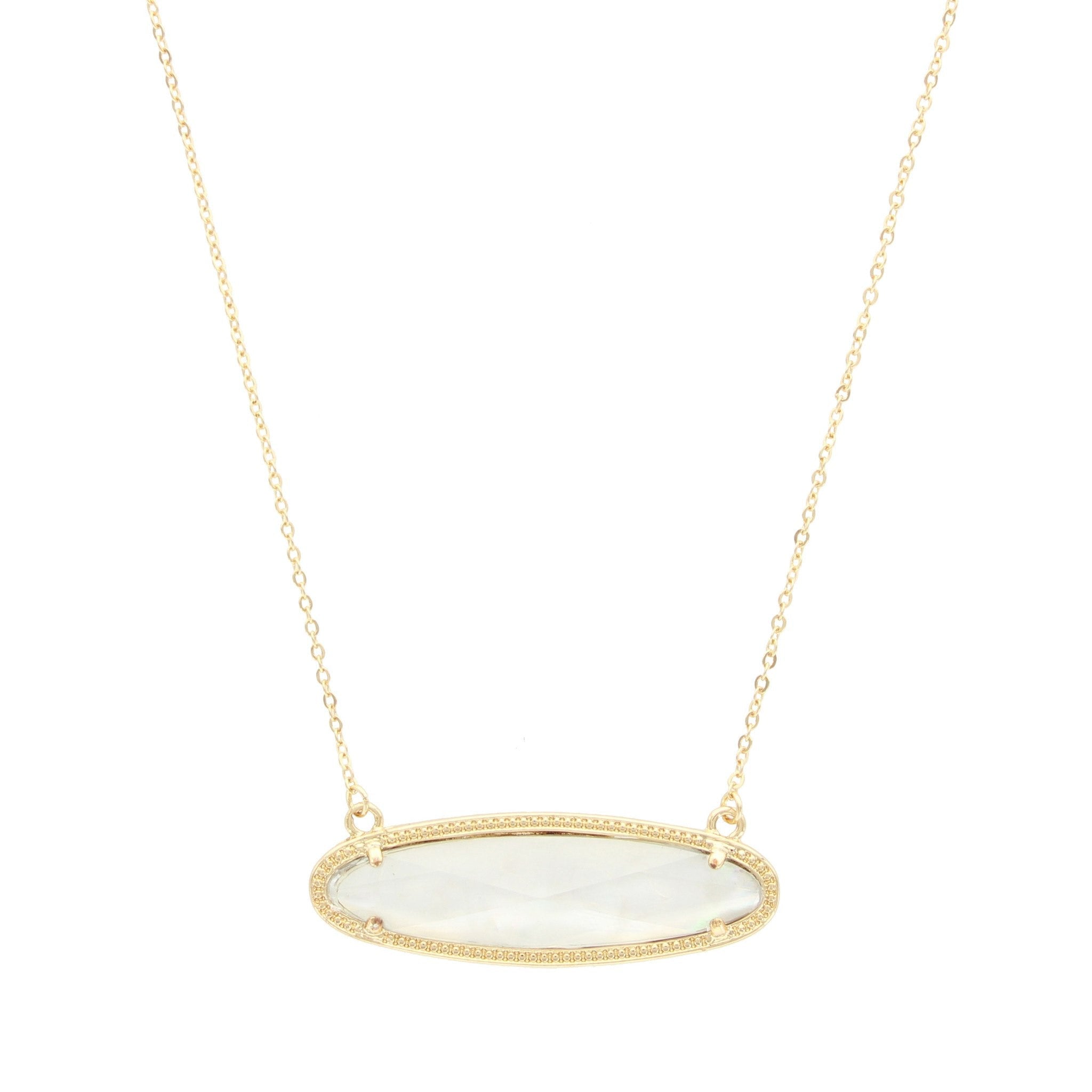 Sparkling Sage - Detailed Oval Stone Pendant Necklace