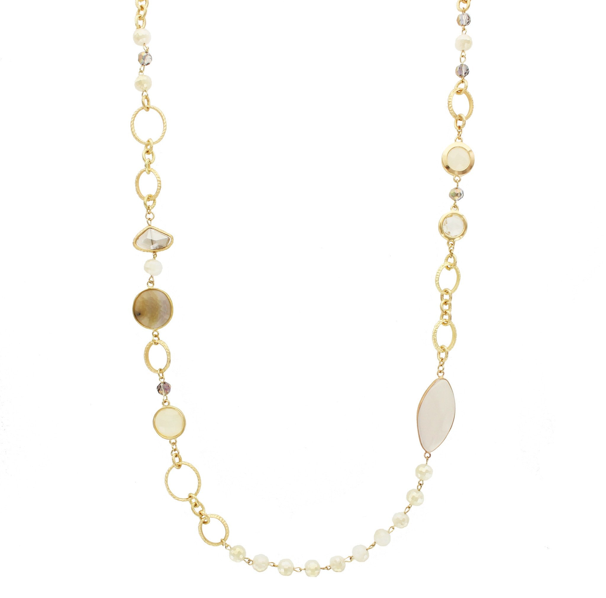 Sparkling Sage - Detailed Mixed Bead and Stone Long Necklace