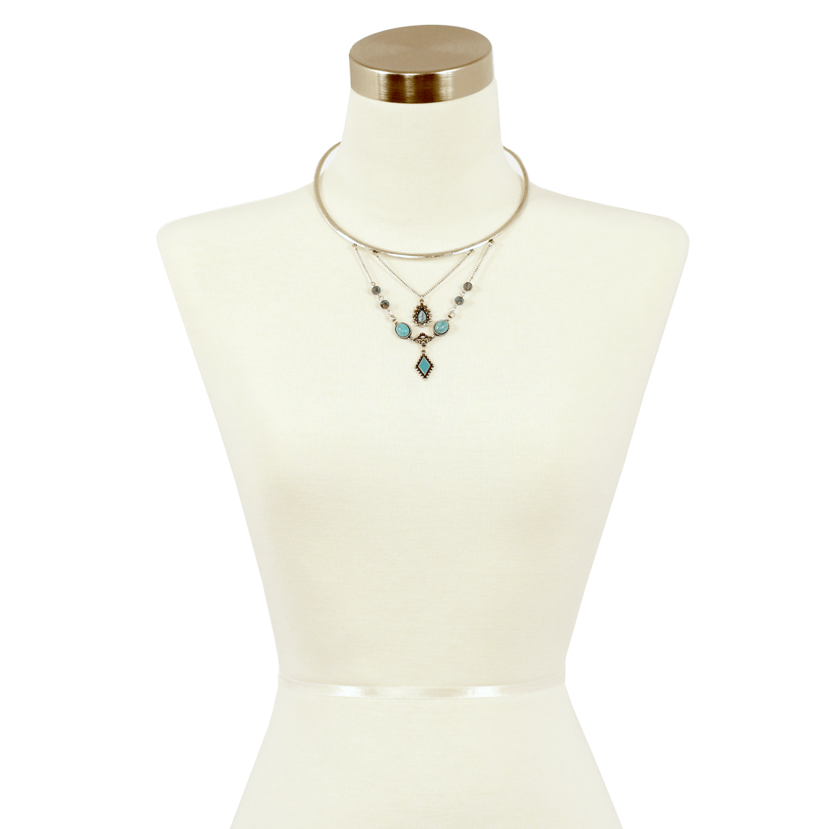 Sparkling Sage - Detailed Mixed Stone Drop Choker Necklace