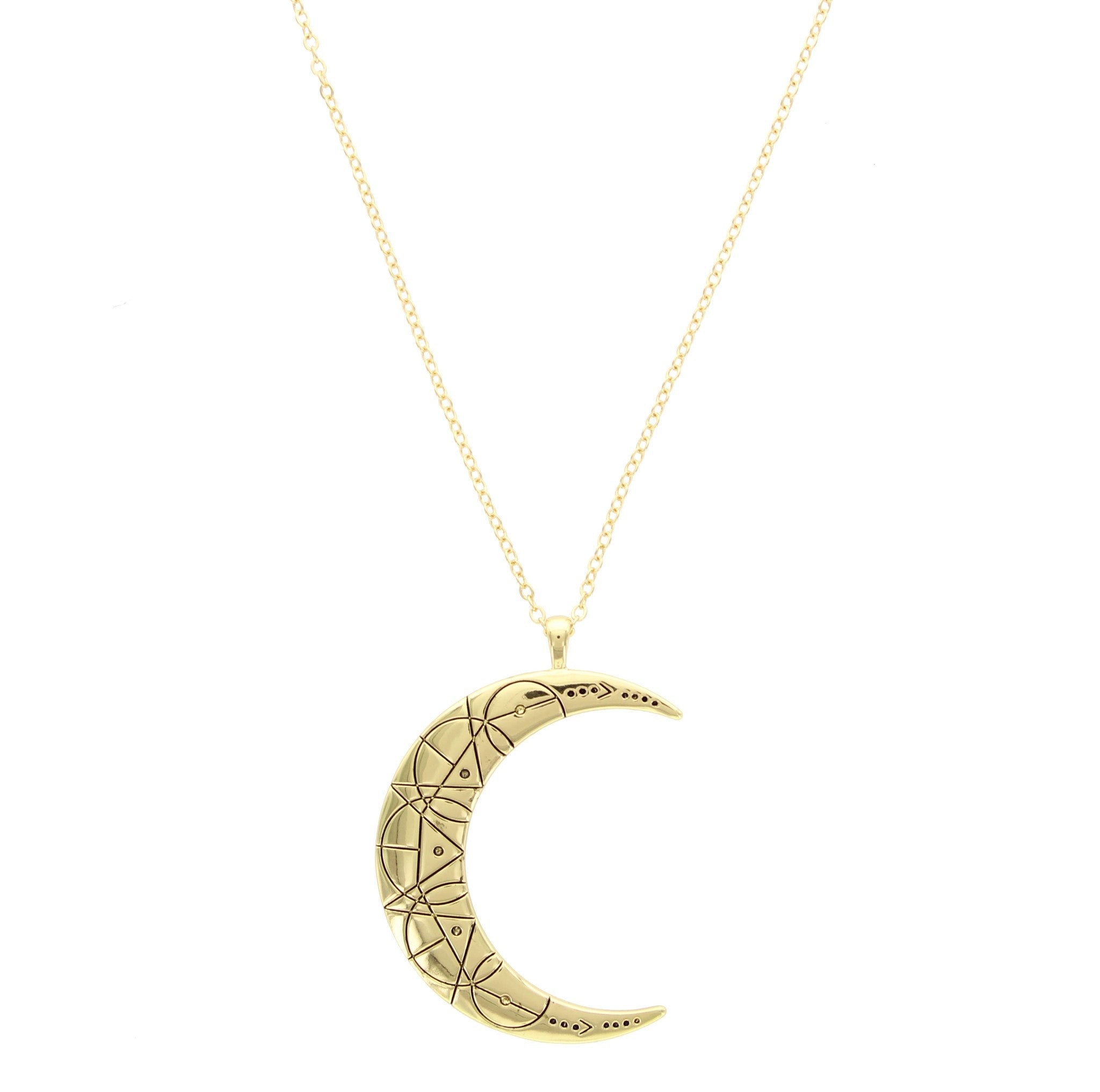 Sparkling Sage - Detailed Design Crescent Moon Pendant Necklace