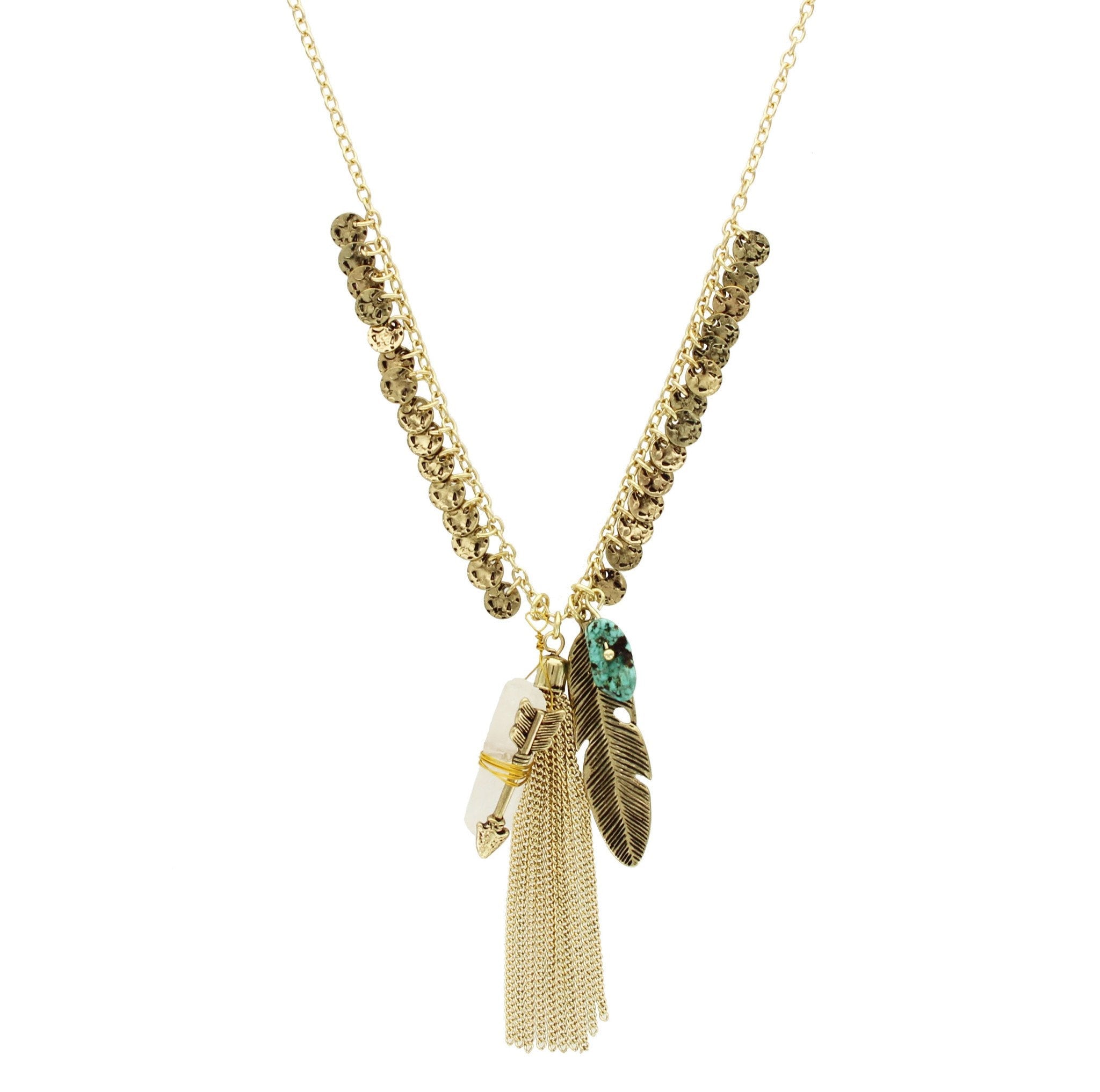 Sparkling Sage - Detailed Feather Cluster Necklace