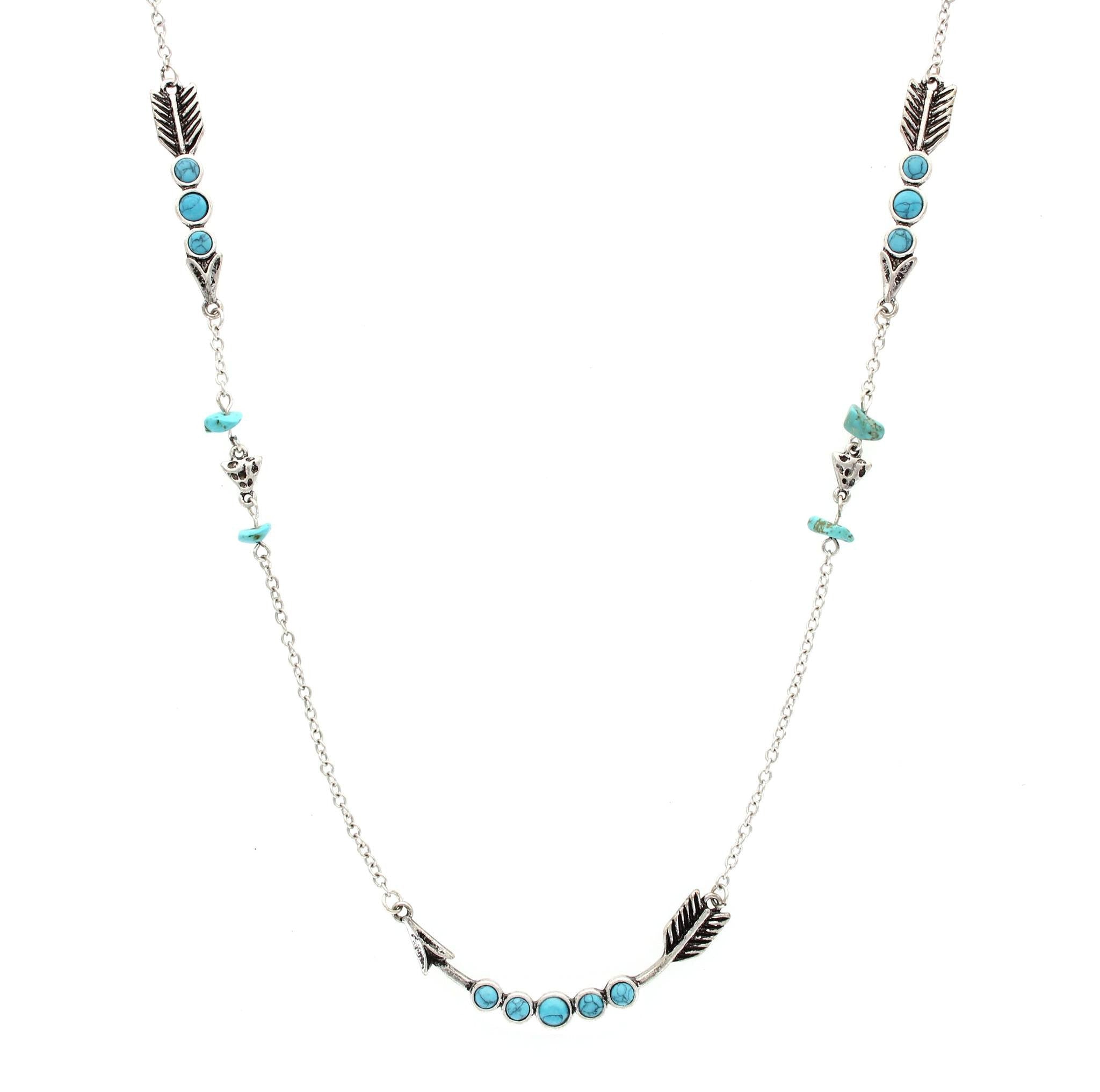 Sparkling Sage - Detailed Stone and Arrow Long Single Strand Necklace