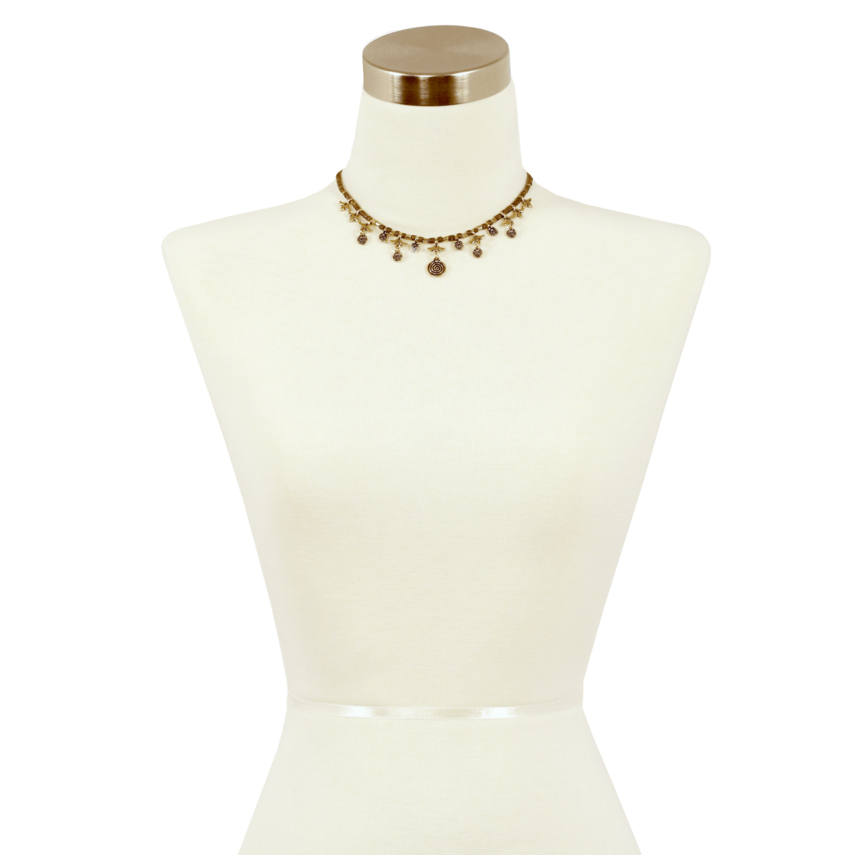 Sparkling Sage - Detailed Swirl Shape Charm Choker Necklace