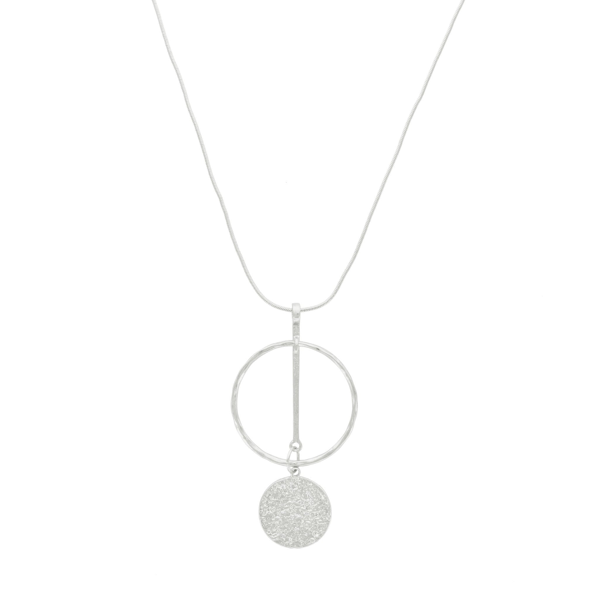 Sparkling Sage - Hammered Detail Circle Duo Pendant Necklace