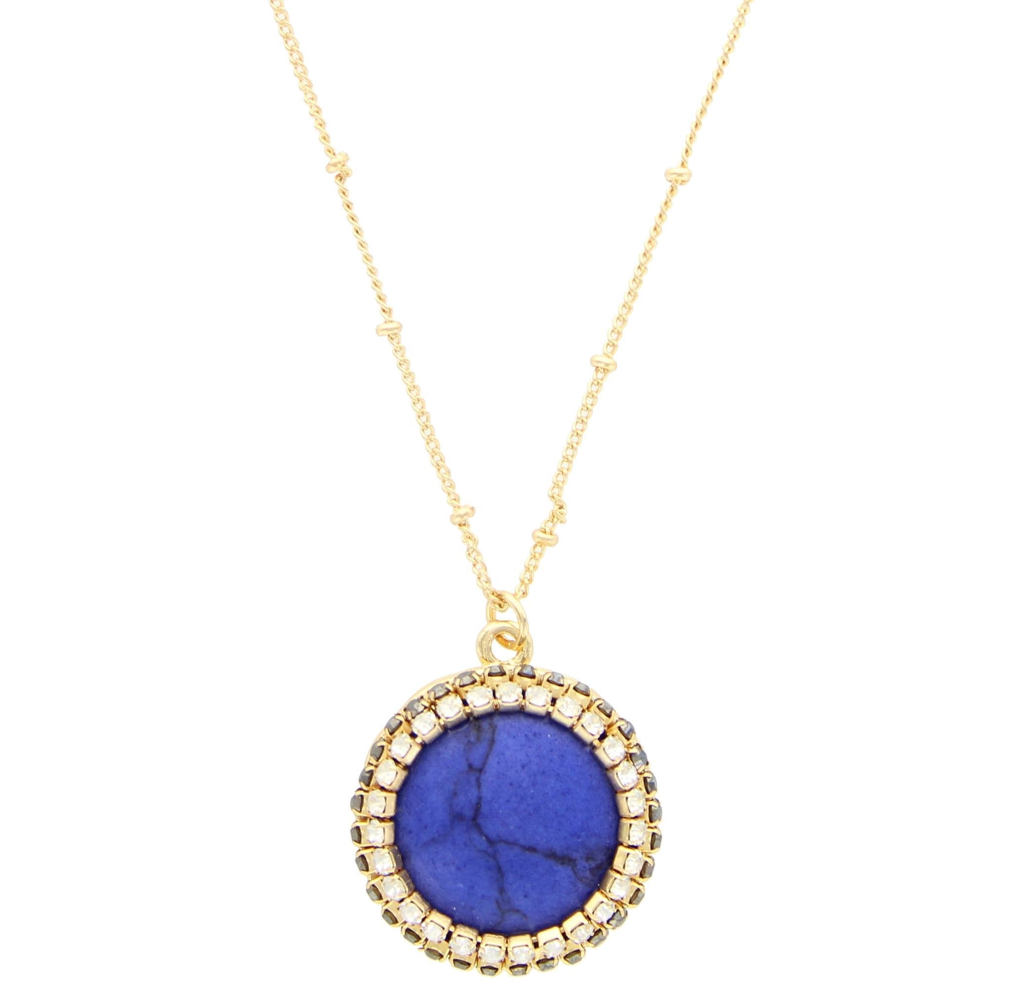 Sparkling Sage - Crystal Framed Circle Stone Pendant Necklace